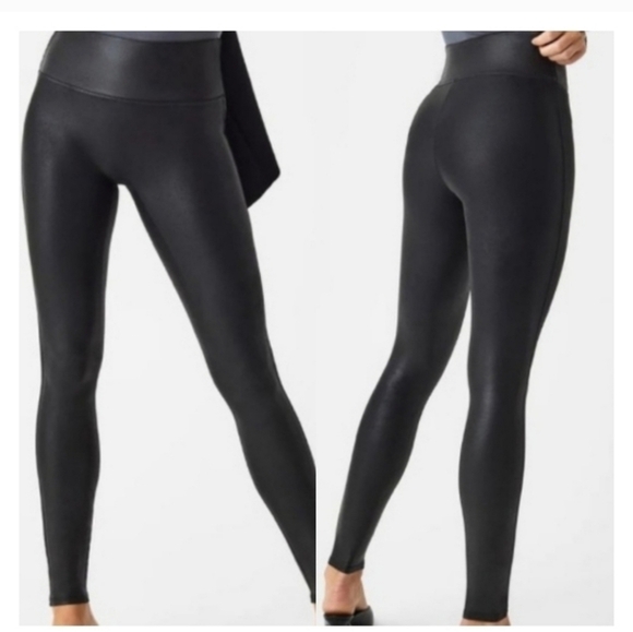 Spanx Faux Leather High Waisted Tummy Control Leggings in Black XS Petite - Picture 1 of 10
